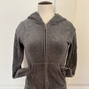 Juicy Couture Women's Grey Velour Hooded Jacket - Size S